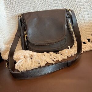 Elegant medium Dark Brown Tom Ford Jennifer Leather Shoulder Bag